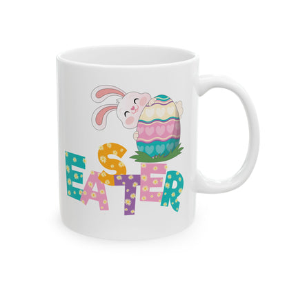 Colorful Easter Bunny Mug – Cute Egg & Letter Art Spring Cup