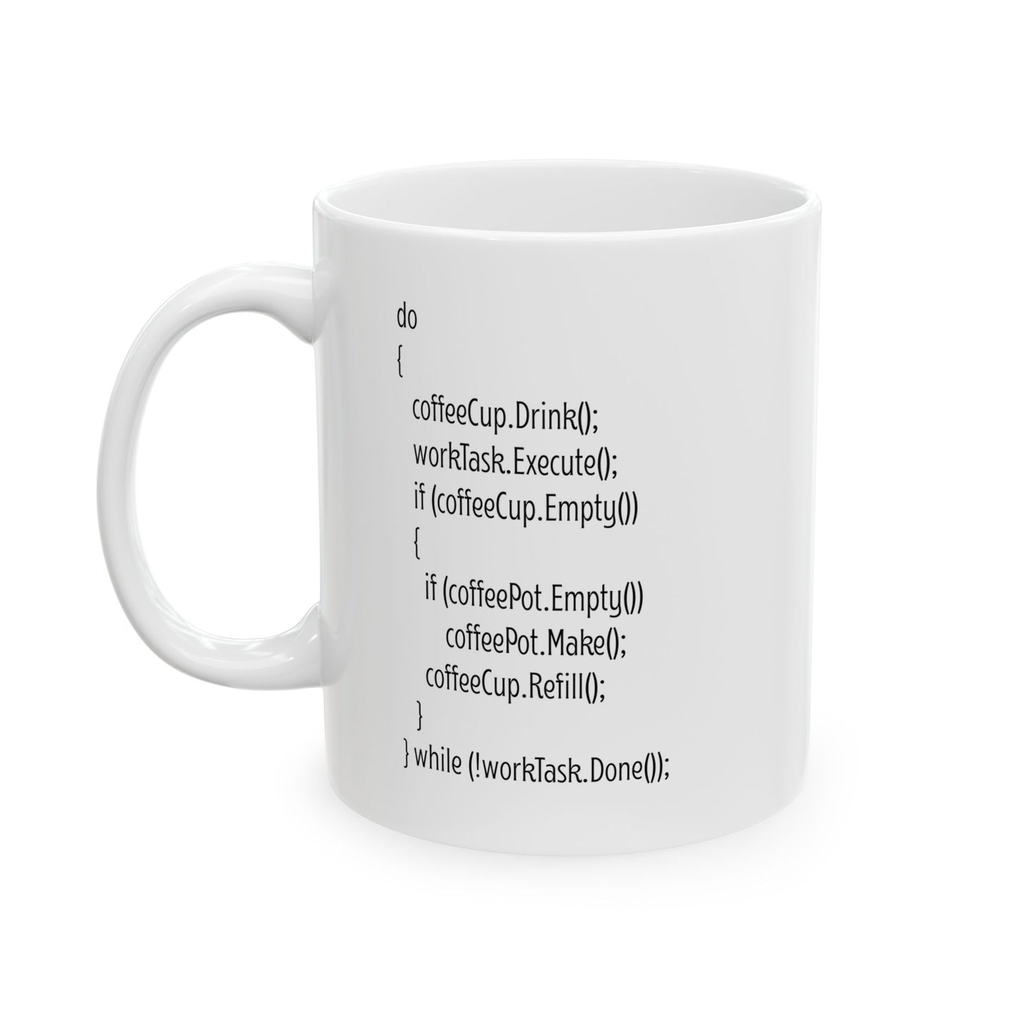 White Programmer Mug – Funny Coding Loop Gift for Developers