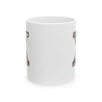 White USA Flag Letter X Mug – Personalized Patriotic Initial Coffee Cup Gift for Men, Veterans, and Proud Americans