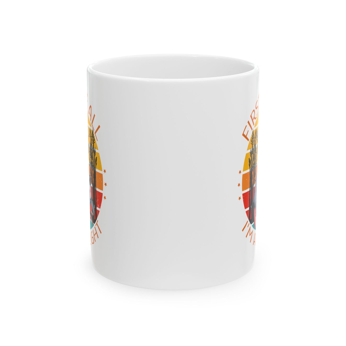 Funny Possum Mug – First of All I'm a Delight Cartoon Opossum Coffee Cup with Retro Sunset Design