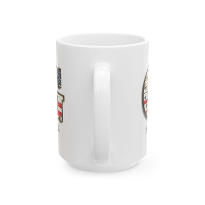Mug - Patriotic American Flag Letter G with Kevin Name - Vintage Red, White, and Blue Design
