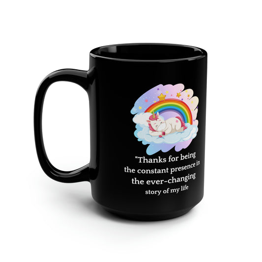 Black Unicorn Mug – Thank You Gift for Mom with Rainbow Design and Heartfelt Quote