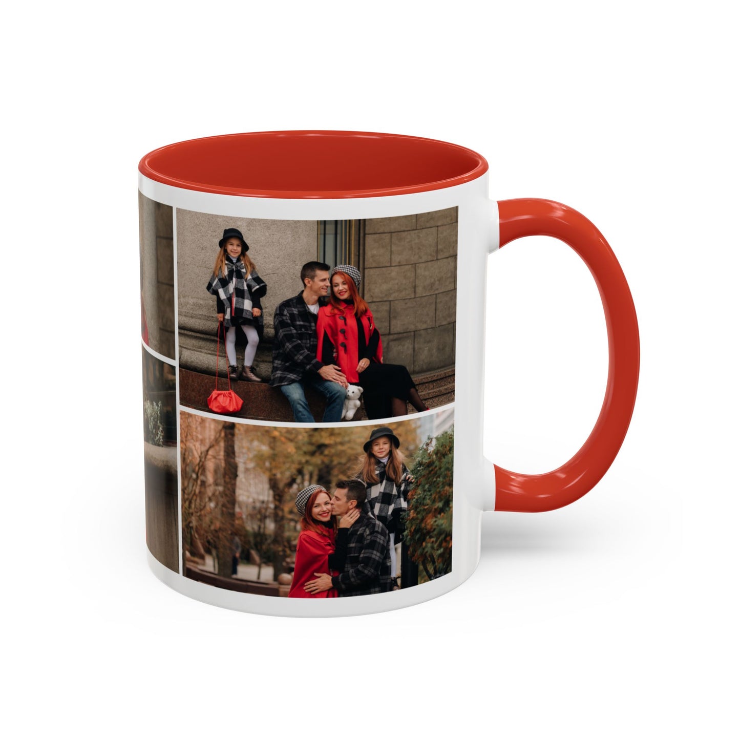 Happy Family Moments - Stylish Fall Family Photoshoot with Dad, Mom, and Daughter in Matching Outerwear Mug