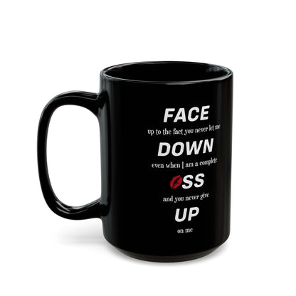 Funny Romantic Black Mug – Cheeky Coffee Cup with Kiss Emoji