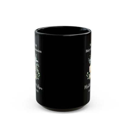 First Holy Communion Black Mug – Personalized Gift for Matthew