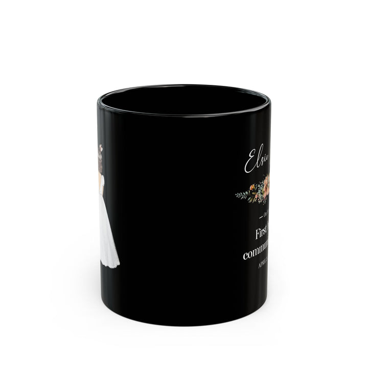 Black First Communion Mug – Custom Floral Gift with Name & Date
