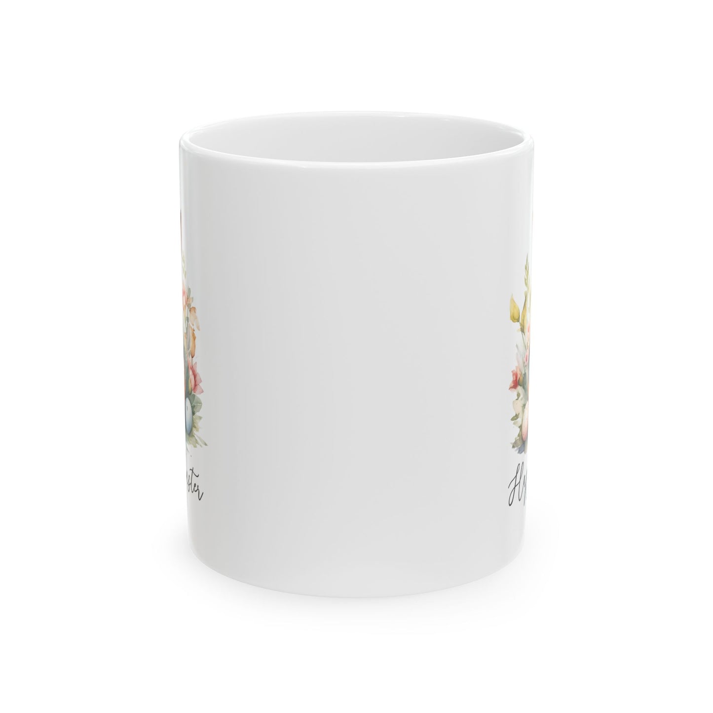 Happy Easter Bunny Mug – Watercolor Rabbit with Eggs and Flowers