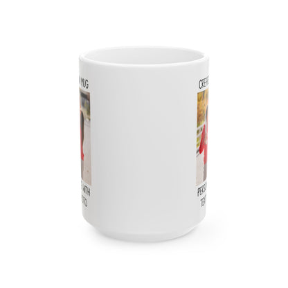 Happy Family Moments in Red Hoodies - Dad, Mom, and Daughter Outdoors Mug