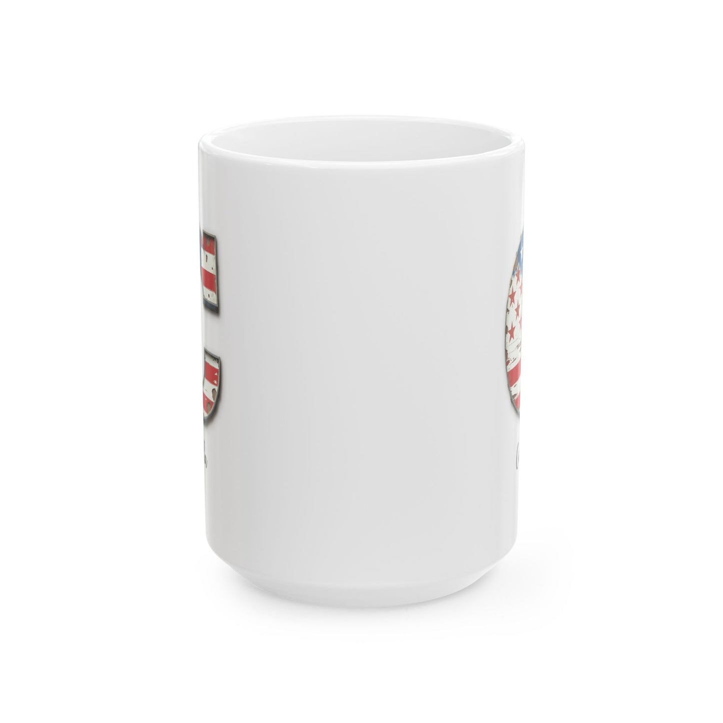 Mug - Patriotic American Flag Letter C with Kevin Name - Vintage Red, White, and Blue Design