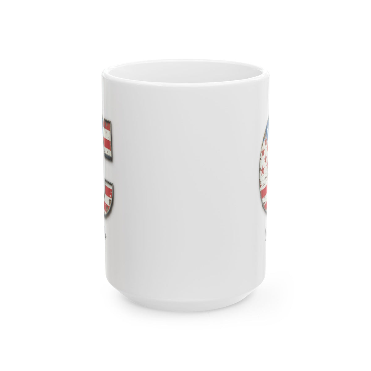 Mug - Patriotic American Flag Letter C with Kevin Name - Vintage Red, White, and Blue Design
