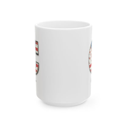 Mug - Patriotic American Flag Letter C with Kevin Name - Vintage Red, White, and Blue Design