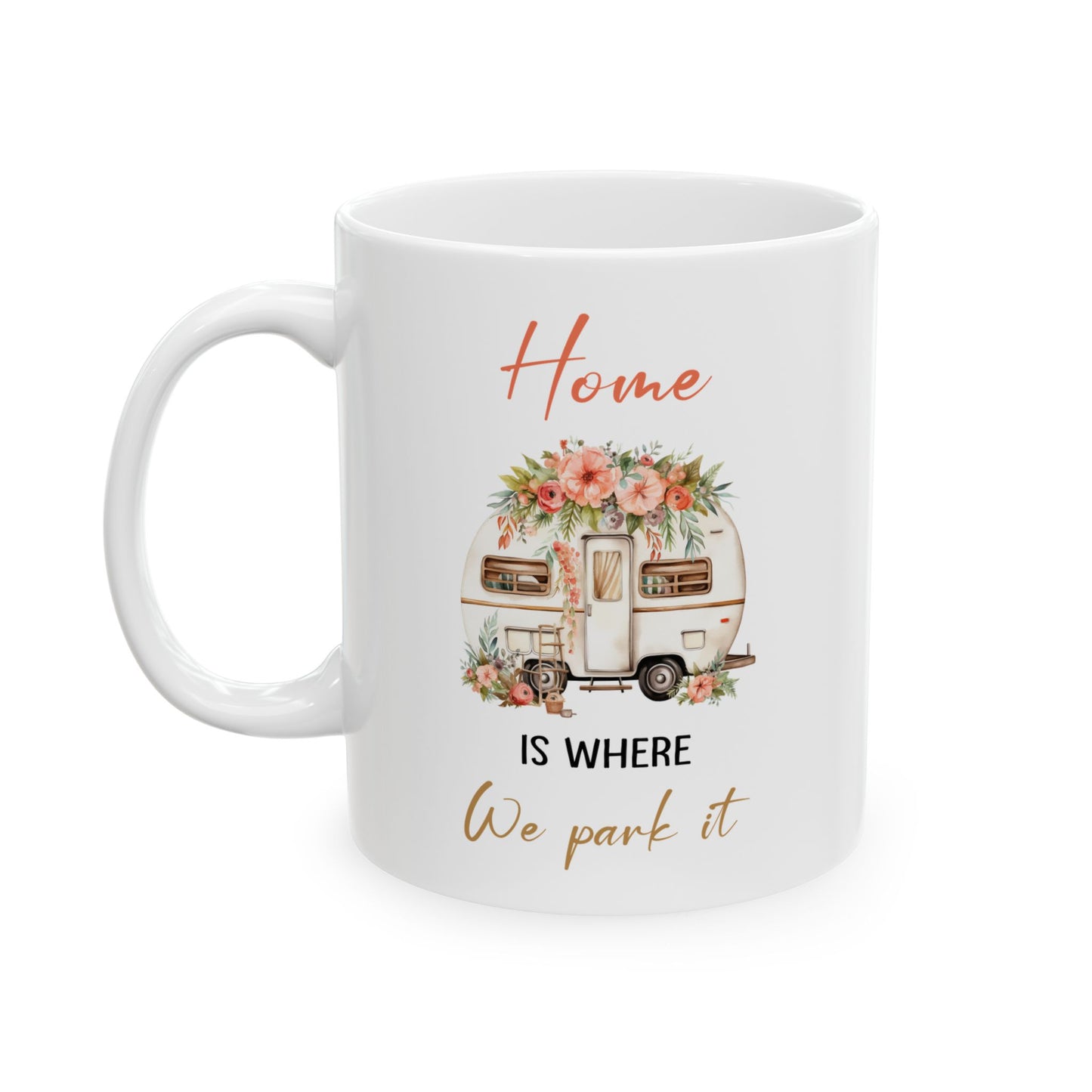 Vintage Floral Camper  Ceramic Mug, (11oz, 15oz)