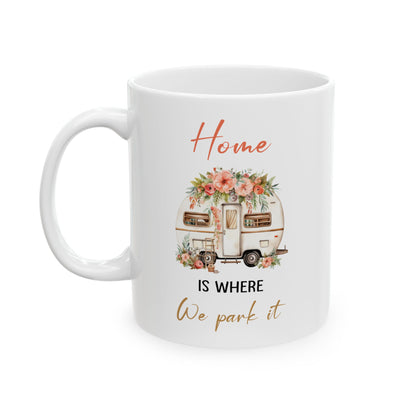 Vintage Floral Camper  Ceramic Mug, (11oz, 15oz)