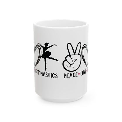 Give a Gift to a Gymnast – Peace Love Gymnastics Mug White Ceramic Coffee Cup