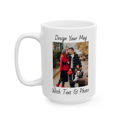 Family Fall Fashion - Mom, Dad, and Daughter in Stylish Outerwear Outdoors Mug