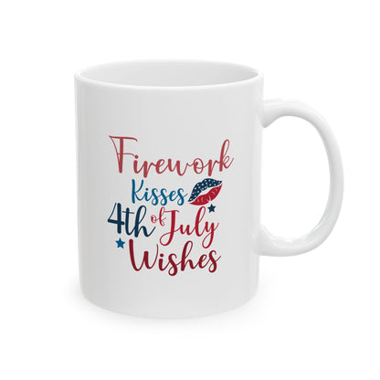 Firework Kisses 4th of July Wishes Mug – Patriotic Coffee Cup Gift