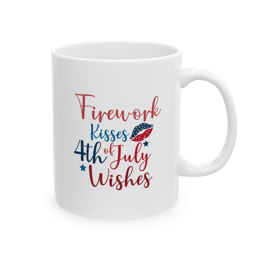 Firework Kisses 4th of July Wishes Mug – Patriotic Coffee Cup Gift