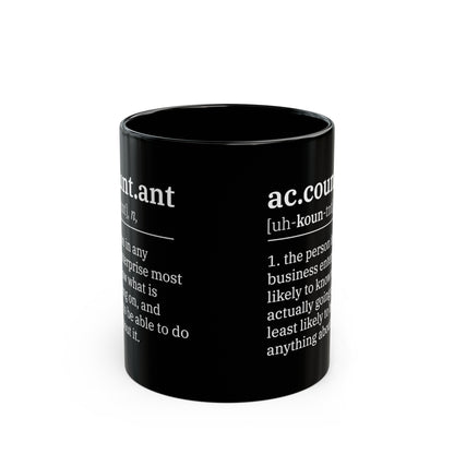 Funny Accountant Definition Mug – Black Ceramic Coffee Cup for CPA, Finance Professionals, and Office Coworkers
