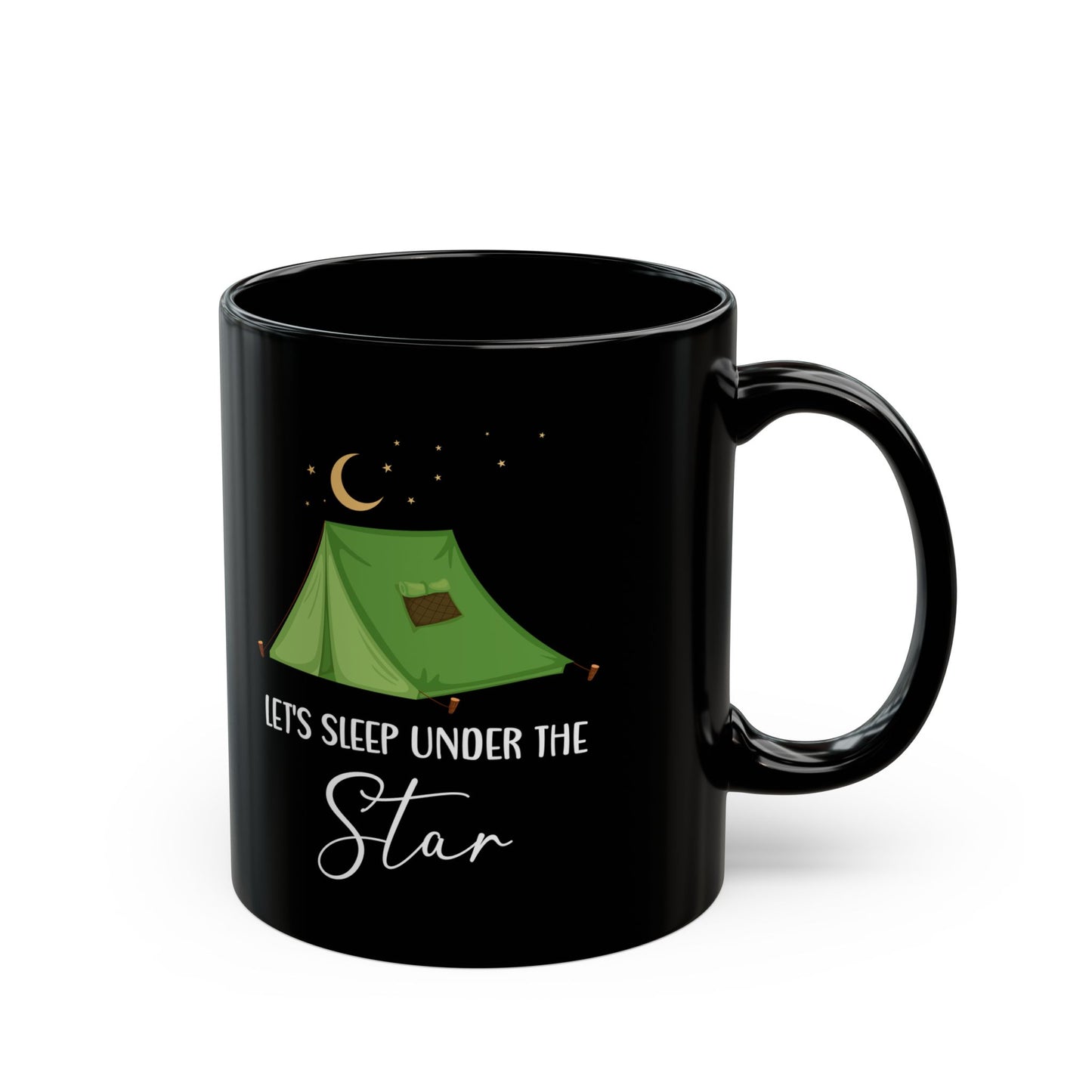 Green Camping Tent Under Moon and Stars Ceramic Mug, (11oz, 15oz)