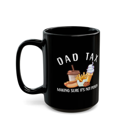 Dad Tax Mug – Black with Colorful Snack Graphics