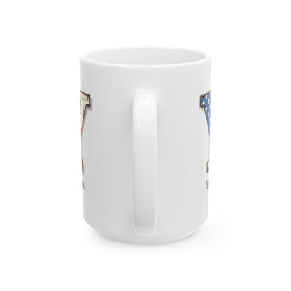 White Personalized USA Flag Initial Mug with Letter Y and Yannick Name Gift for Men, Veterans, Patriotic Coffee Lovers