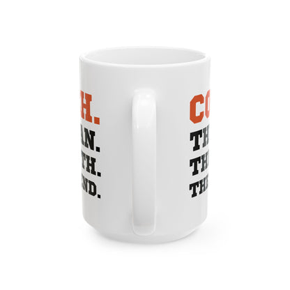 Give a Gift to Your Coach – Bold White Mug with The Man The Myth The Legend Quote