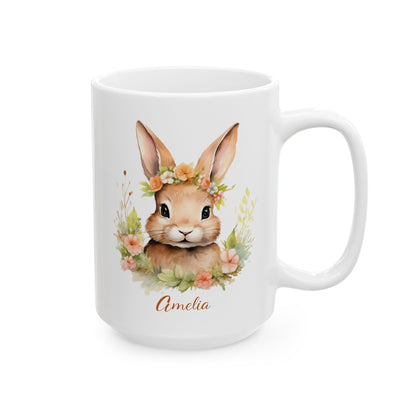 Floral Bunny Mug with Name – Personalized Gift for Her