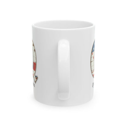 White American Flag Mug with Letter Q and Name Quinton Personalized Patriotic Coffee Cup Gift for Veterans Military or Proud Americans