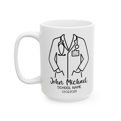 White Coat Ceremony Mug – Personalized Medical Student Gift with Name, School, and Date, Future Doctor