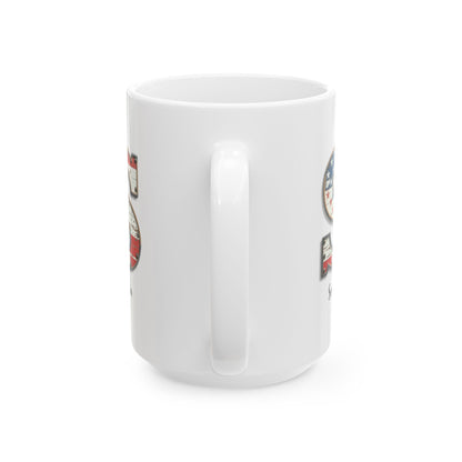 Mug - Patriotic American Flag Letter S with Kevin Name - Vintage Red, White, and Blue Design