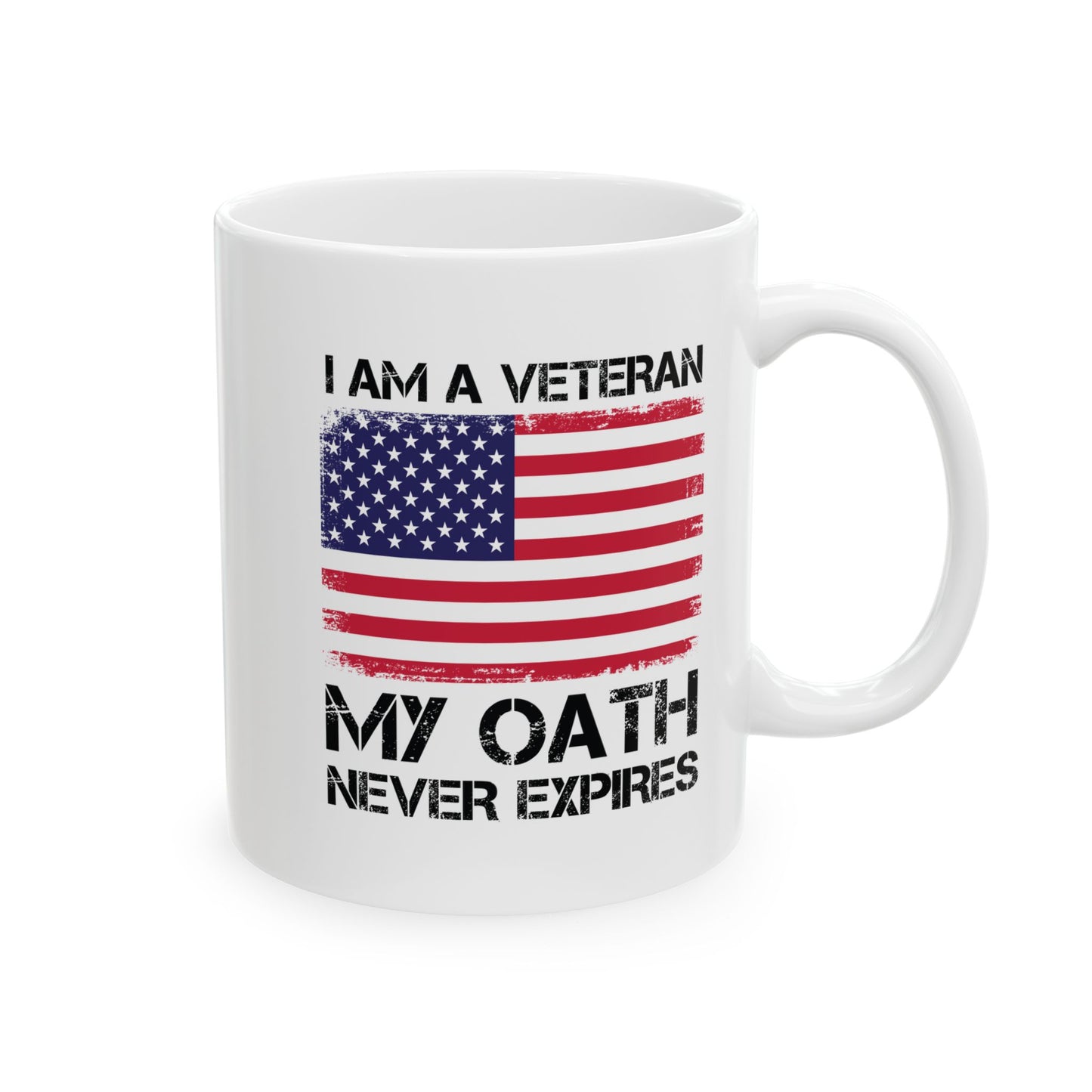 Patriotic American Flag Coffee Cup – White Ceramic Military Veteran Gift