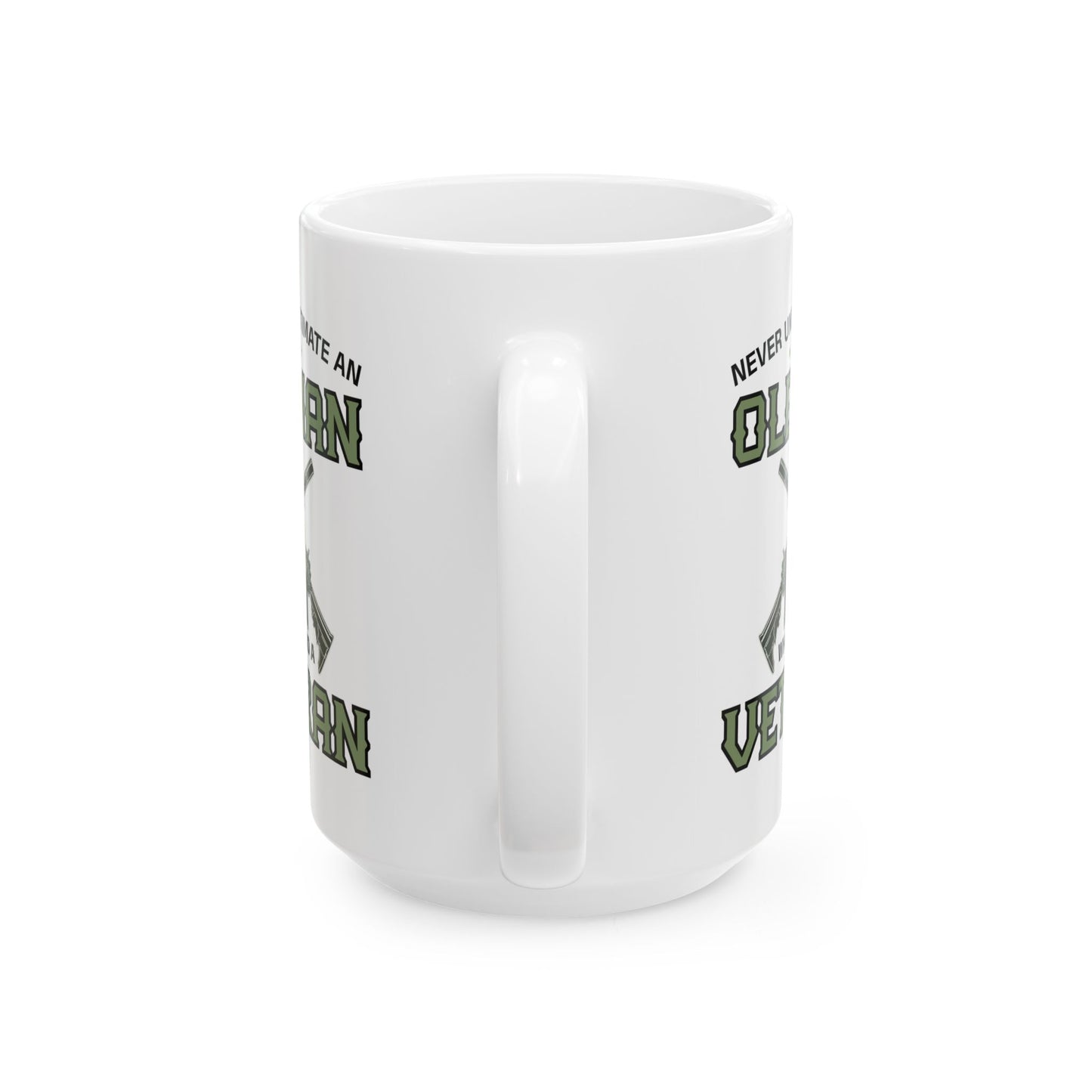 Give a Gift to a Veteran – Never Underestimate an Old Man Mug White Ceramic Patriotic Coffee Cup