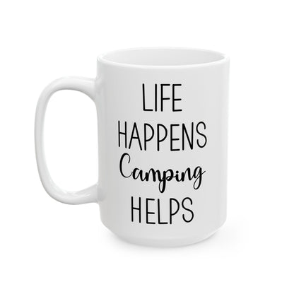 Rustic Black Camping Art Ceramic Mug, (11oz, 15oz)