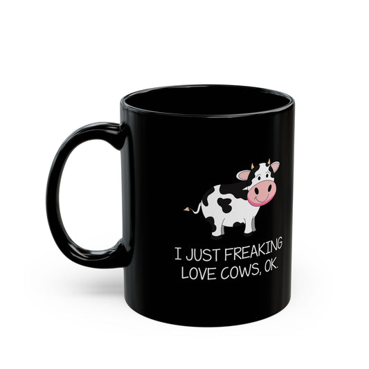 Funny Cow Mug – Black Ceramic Coffee Cup for Farm Life Fans, Cow Lovers, or Ranch Women