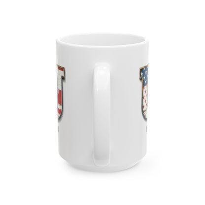 White American Flag Mug with Letter U and Name Uriel Personalized Patriotic Coffee Cup Gift for Men Veterans or USA Flag Lovers