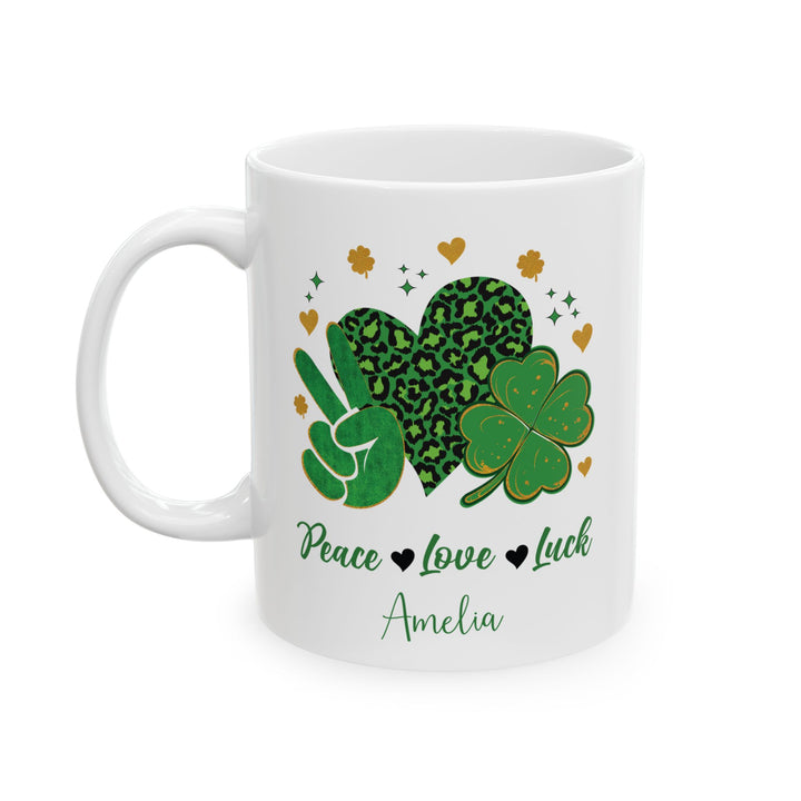 Peace Love Luck St Patrick's Day Mug – Personalized Shamrock Gift