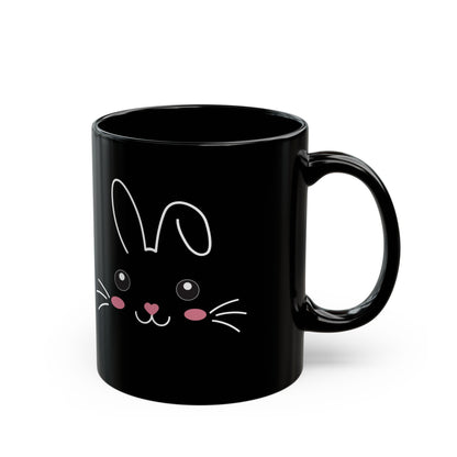 Cute Bunny Face Black Mug – Adorable Animal Gift for Kids
