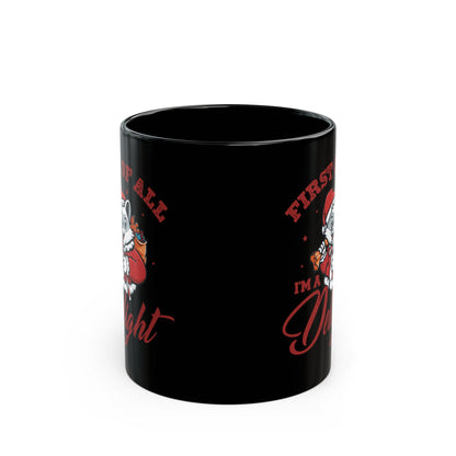 First of All, I'm a Delight Christmas Mug – Black Ceramic with Festive Possum Design