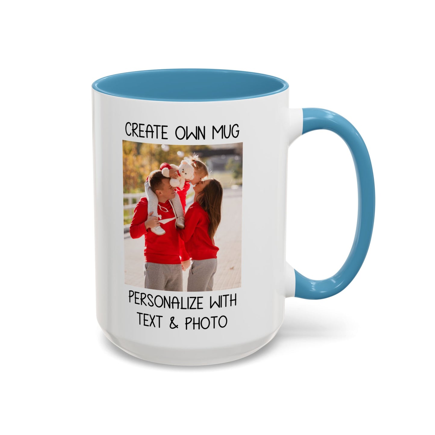 Happy Family Moments in Red Hoodies - Dad, Mom, and Daughter Outdoors Mug