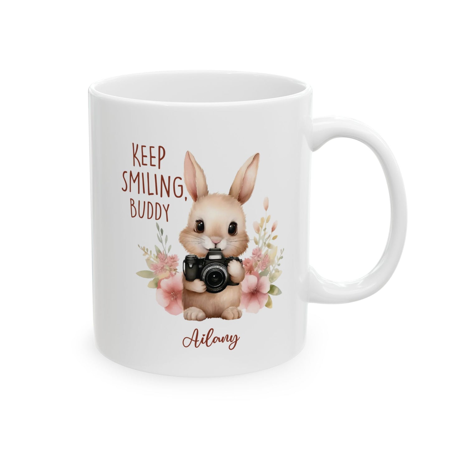Keep Smiling Buddy Bunny Mug – Personalized Cute Gift with Name