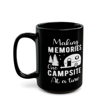 Minimalist Black Camping Art Ceramic Mug, (11oz, 15oz)