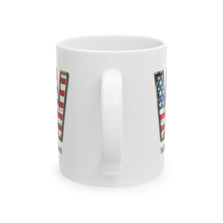 Personalized American Flag Initial Mug with Name Custom USA Letter W Coffee Cup Gift for Men Women Veterans or Patriotic Americans