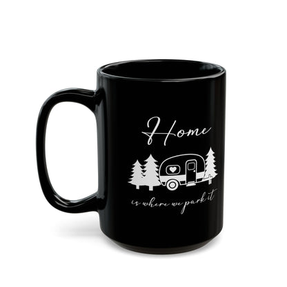 Minimalist Black Camping Design  Ceramic Mug, (11oz, 15oz)