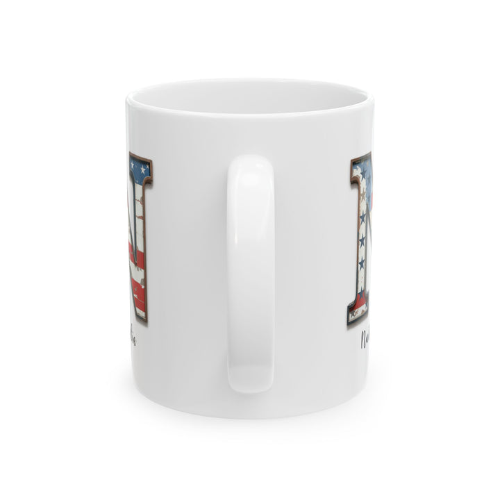 Mug - Patriotic American Flag Letter N with Kevin Name - Vintage Red, White, and Blue Design
