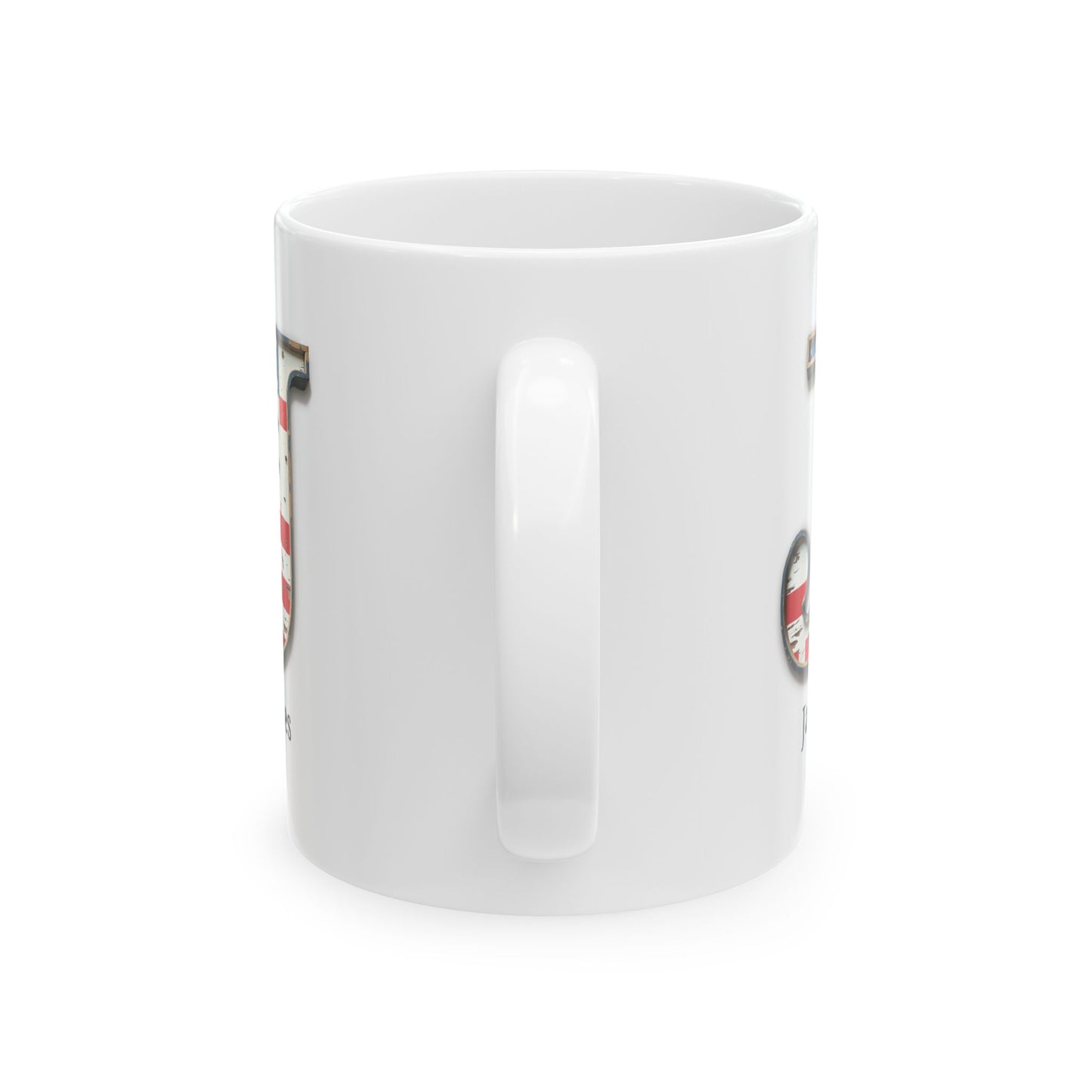 White Personalized USA Flag Initial Mug with Letter J and James Name Gift for Men, Veterans, Patriotic Coffee Lovers
