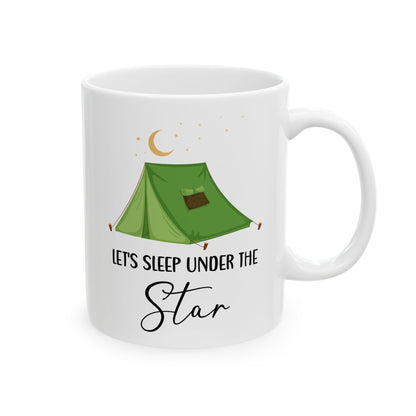 Green Camping Tent Under Moon and Stars Ceramic Mug, (11oz, 15oz)
