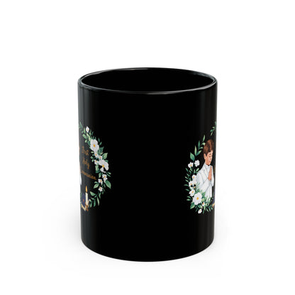 First Communion Boy Black Mug – Holy Gift with Prayer Design