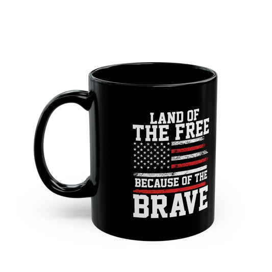 Land of the Free Because of the Brave Mug – Patriotic Coffee Cup Set (Black & White) – American Flag Gift for Veterans, Military, 4th of July, Memorial Day