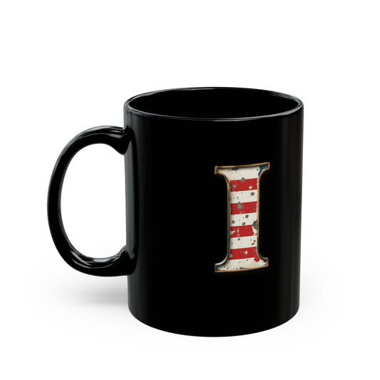 Mug - Patriotic American Flag Letter I with Kevin Name - Vintage Red, White, and Blue Design