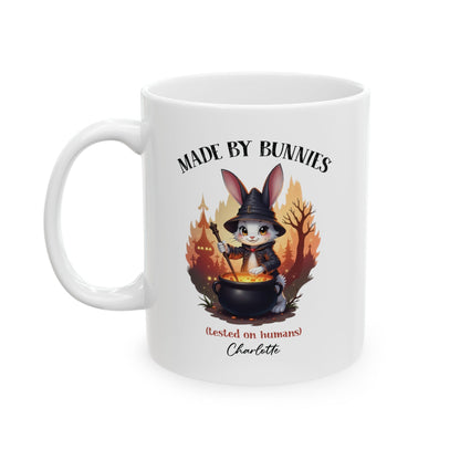 Made By Bunnies Mug – Cute Witch Bunny Gift (Custom Name)